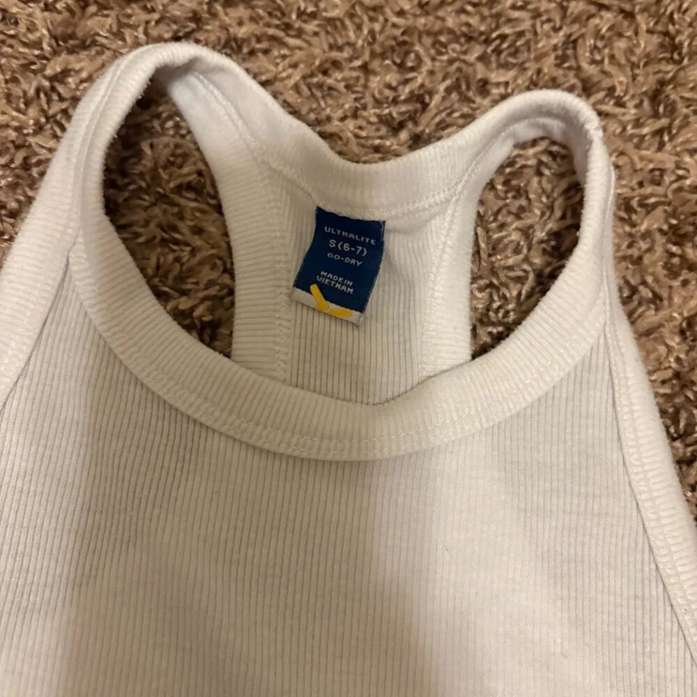 Old Navy Active Ultralite Tank Top Small 6-7 White Ribbed Racerback Go-Dry